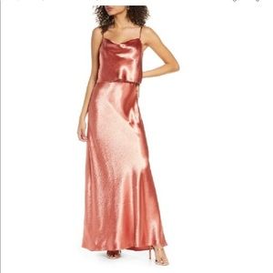 Salmon wedding guest dress